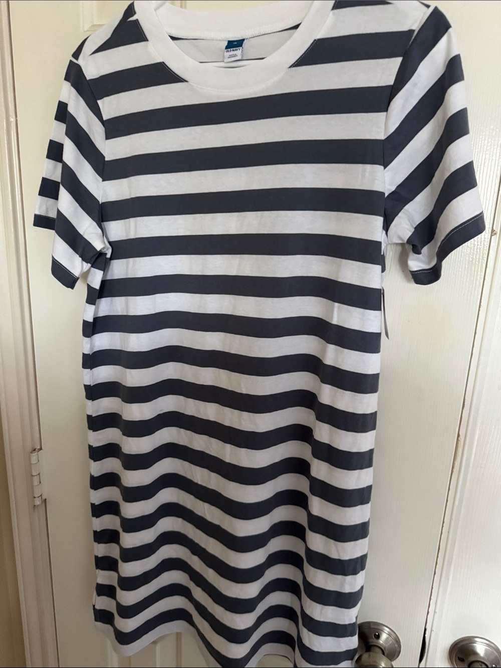 Old Navy Gray and White Striped Short Sleeve T-Shirt Dress